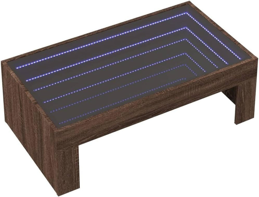 Infinity LED Mirror Coffee Table RGB Lights Brown Oak Square 50x50x30cm