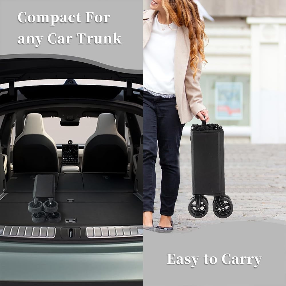 Heavy Duty 140L Foldable Festival Trolley Wagon with Telescopic Handle Black