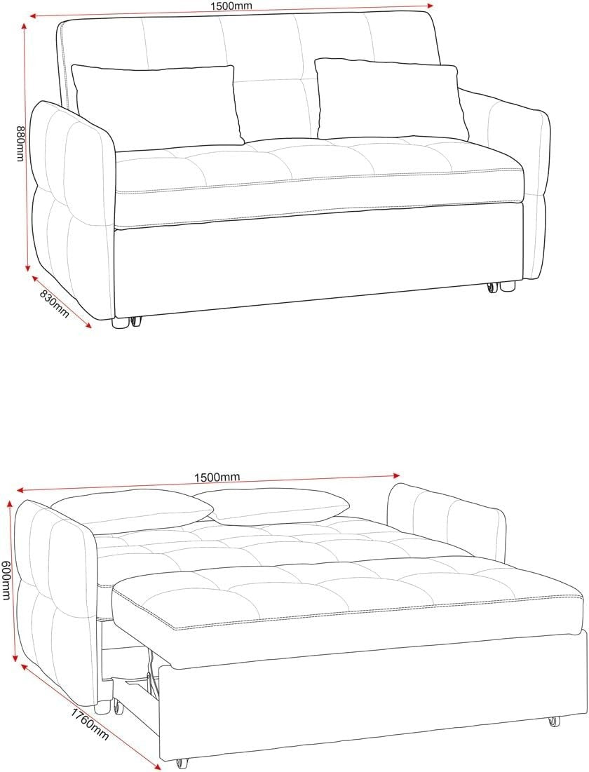 2 Seater Blue Sofa Bed Pull Out Guest Bed Sleeper Couch for Small Spaces