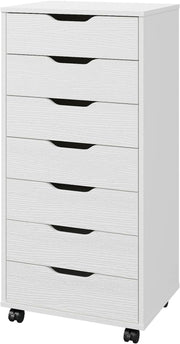 7 Drawer Mobile Filing Cabinet with Wheels Office Storage Chest White