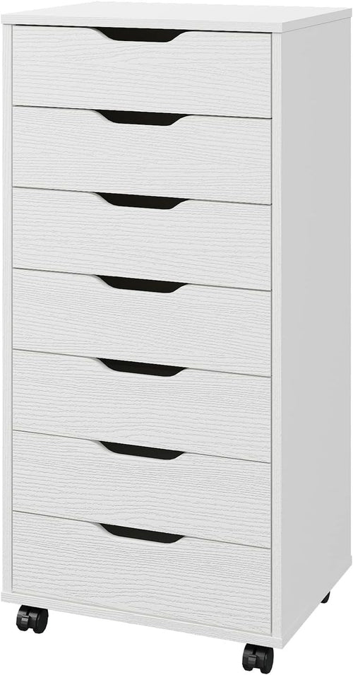 7 Drawer Mobile Filing Cabinet with Wheels Office Storage Chest White
