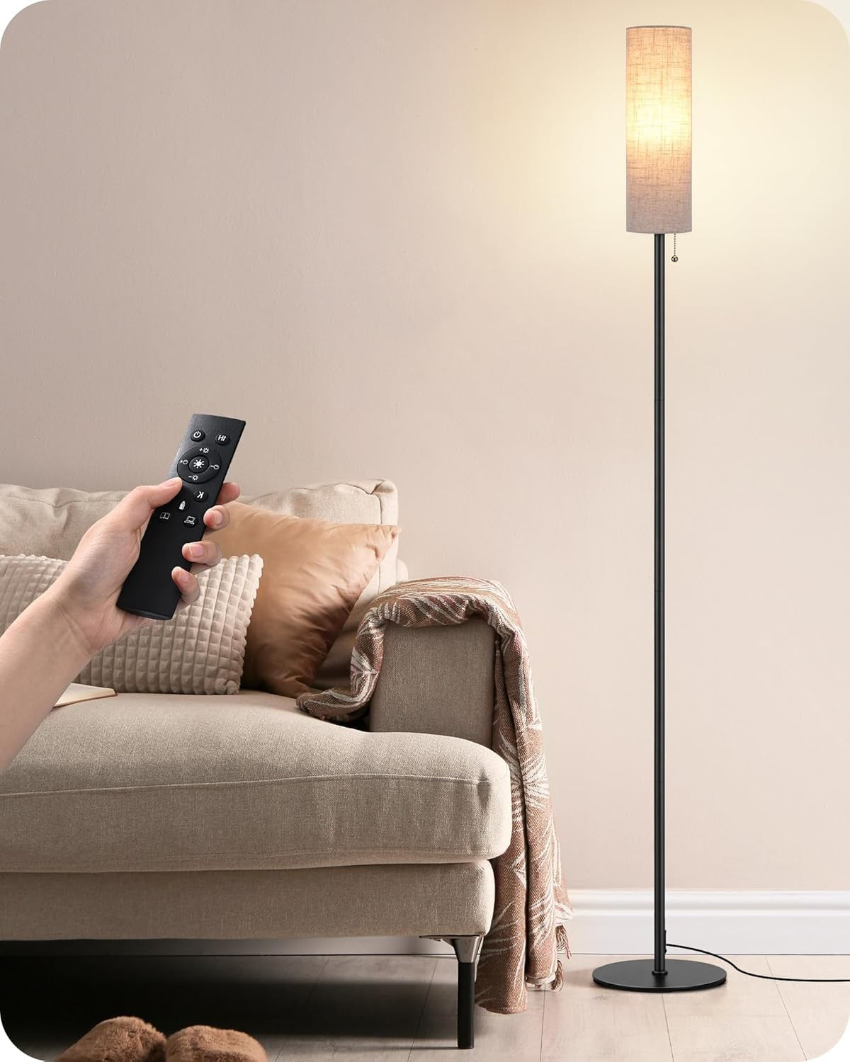 Modern Floor Lamp Standing Light Linen Shade Remote Dimmable E27 Tall