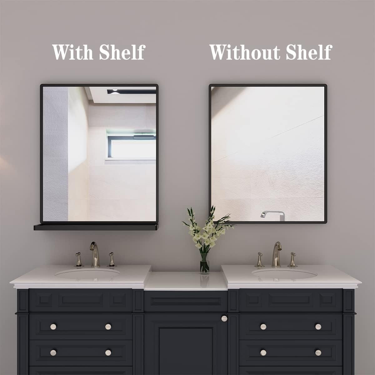 Modern Black Wall Mirror with Shelf 62x50cm – Sleek, Scratch-Resistant
