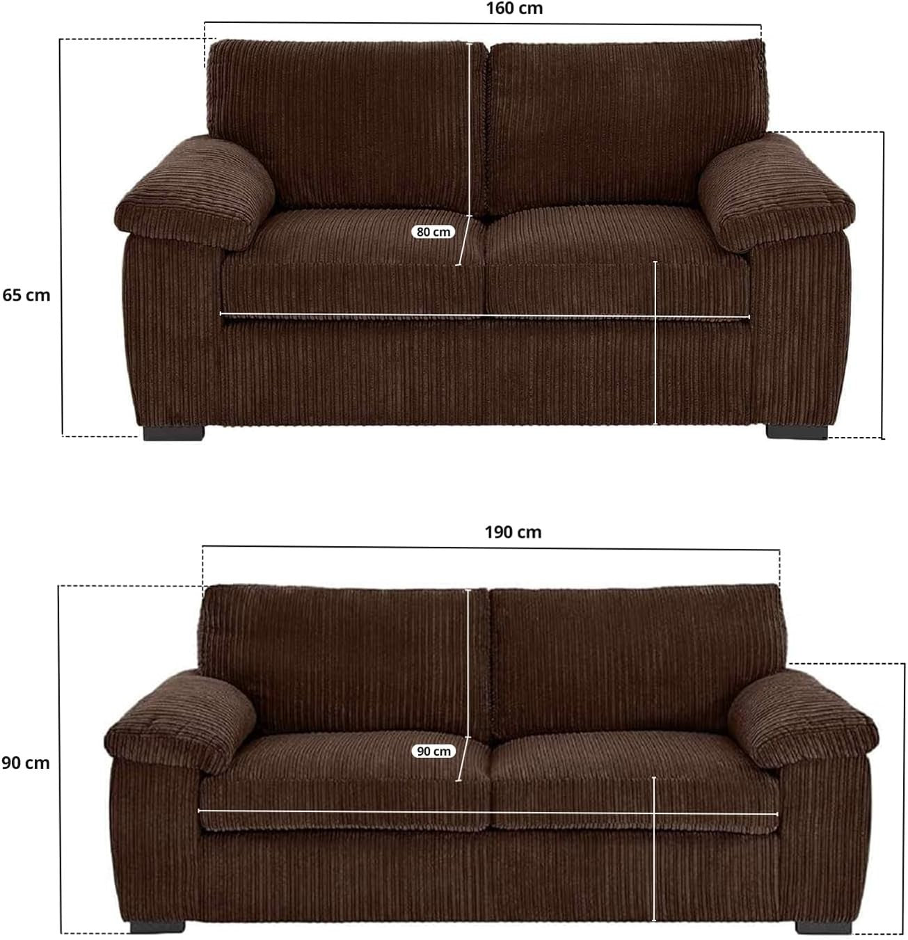 Brown Jumbo Cord 3+2 Seater Sofa Set Deep Cushions Sturdy Ultra Soft