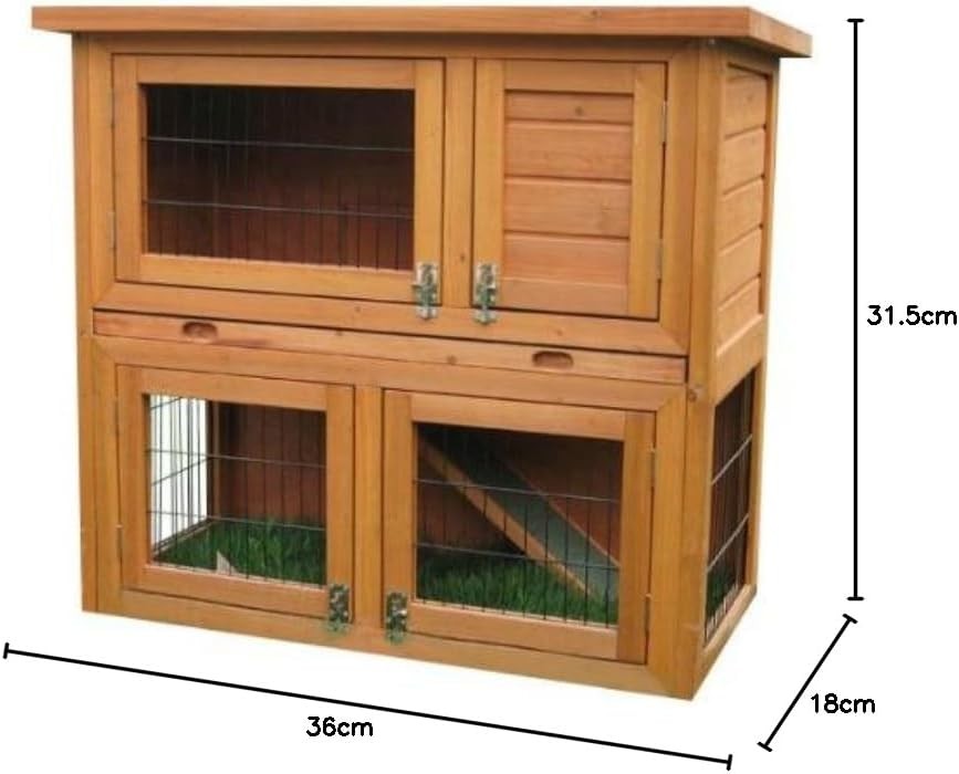 Rabbit Hutch Double Decker Outdoor Wooden Guinea Pig Cage with Ramp Tray