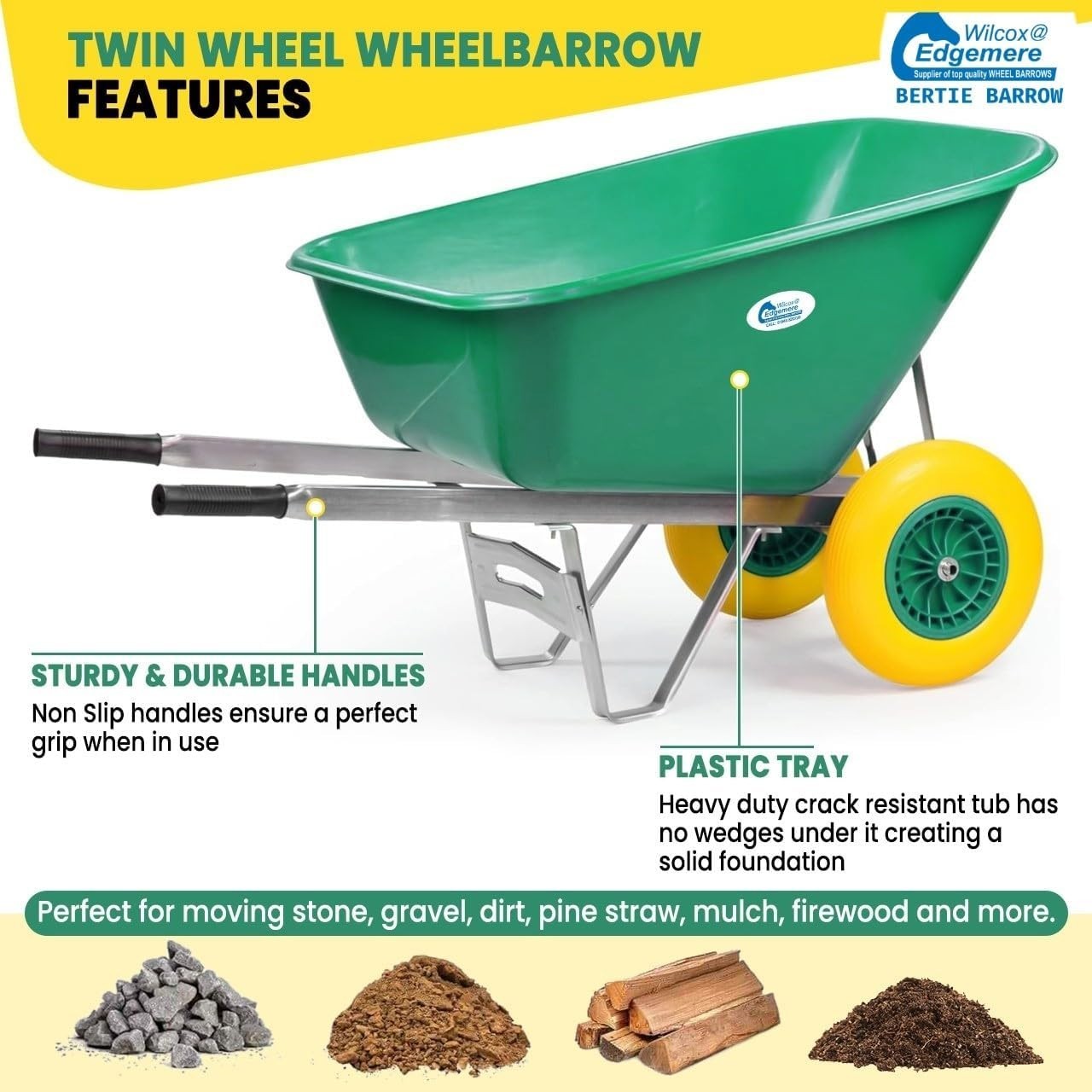 200L 1-Wheel Garden Wheelbarrow – Green – Galvanised Frame w/ PU Tyre 250kg Load