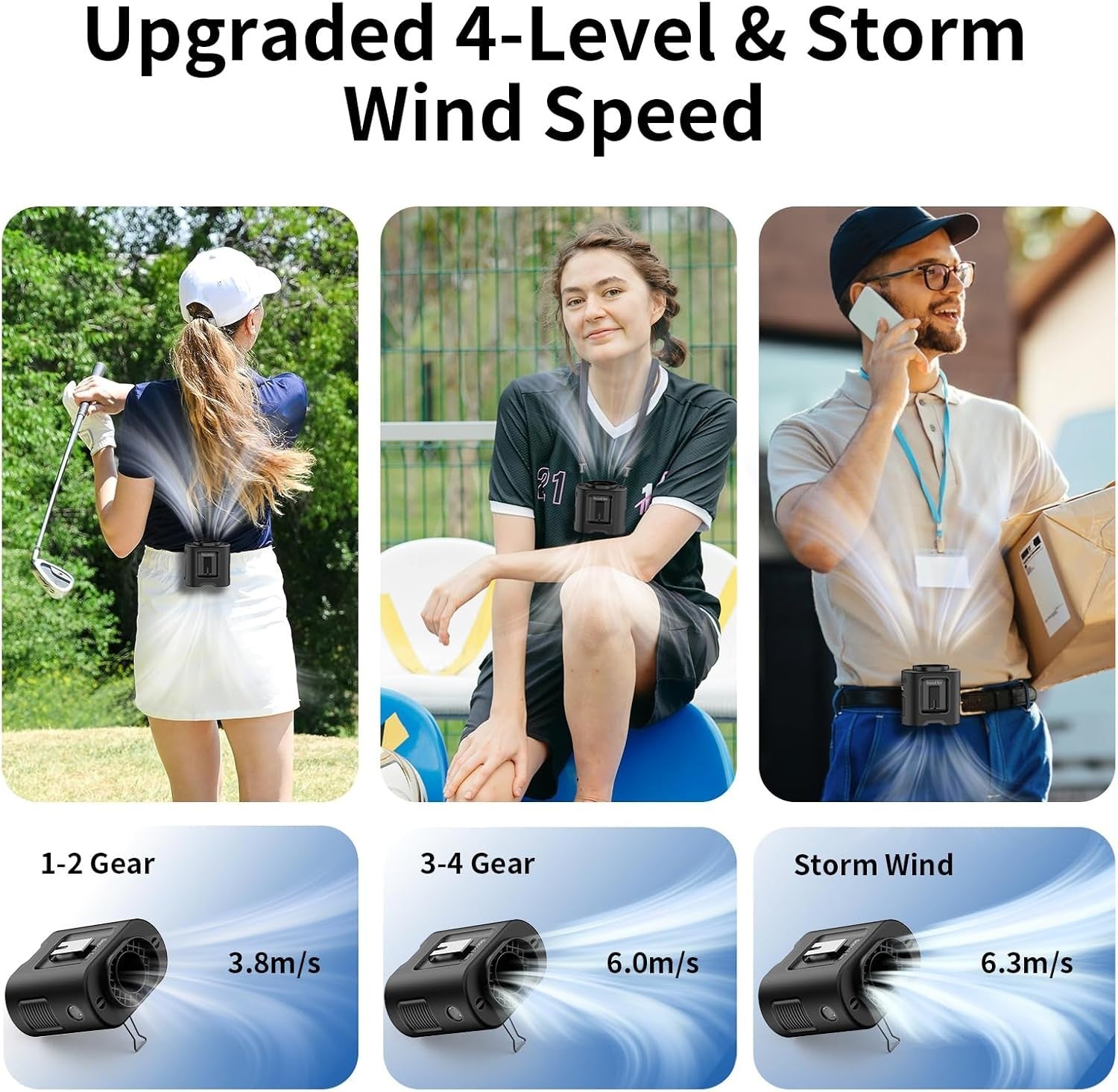 Wearable Waist Fan – 14500mAh Rechargeable 5-Speed w/ LED for Camping & Work
