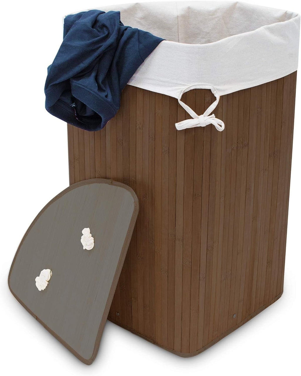 Corner Bamboo Laundry Basket with Lid 64L Foldable Hamper Brown 65x49x37cm