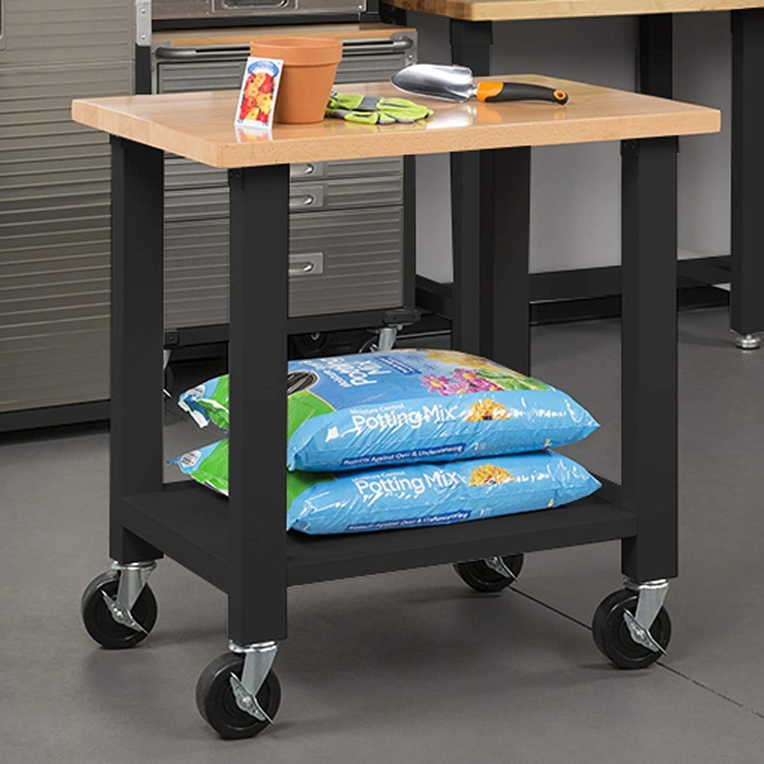 Mobile Workstation 3ft Heavy Duty Wood Top Rolling Bench with Shelf Castors