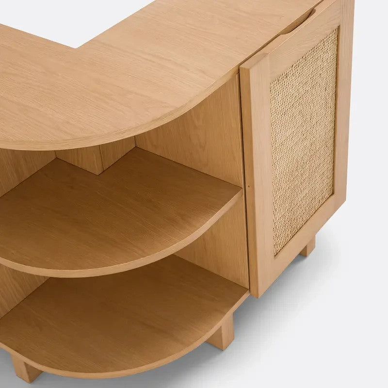 Scandi Oak Cane Behind Sofa Storage Unit – 2 Door Shelves Vinyl Rack