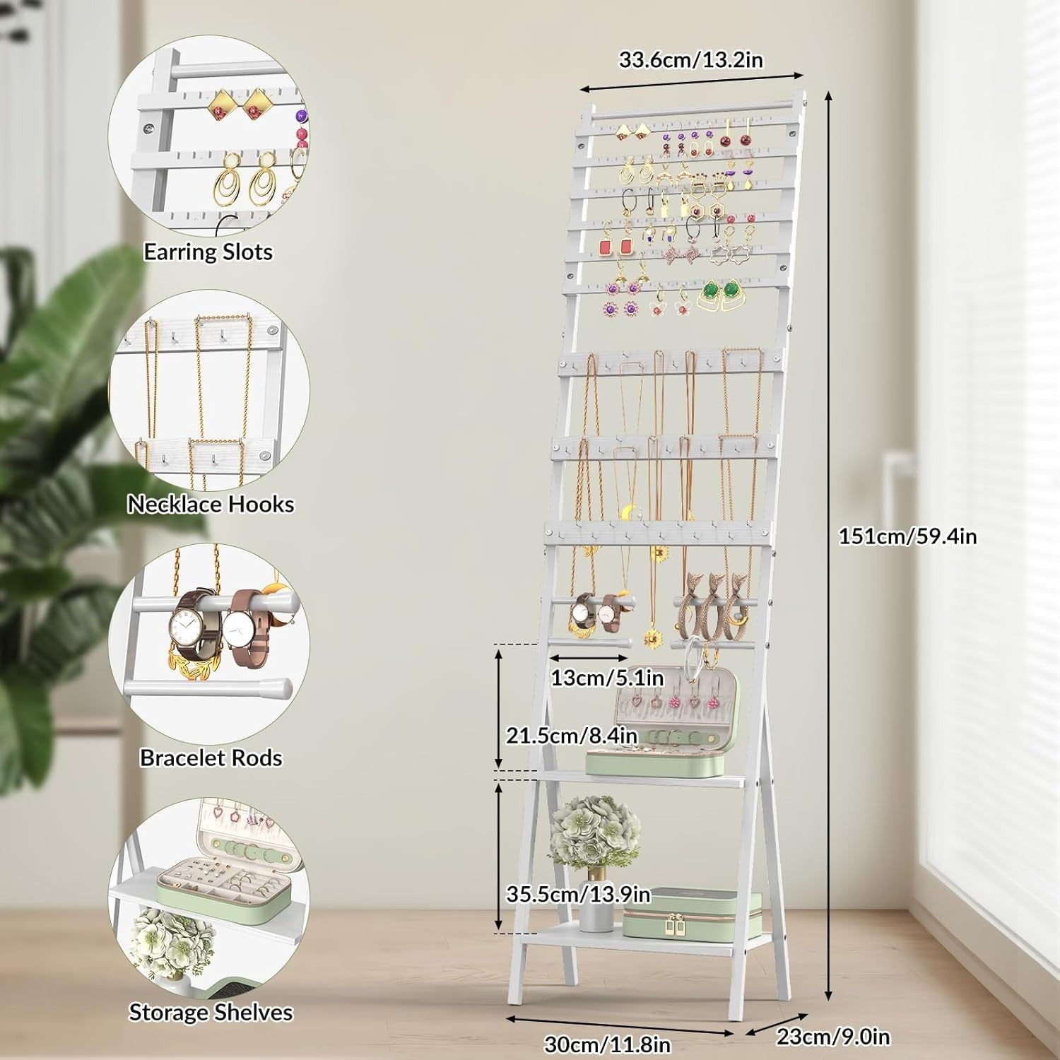 White Large Jewellery Organizer Stand Necklace Earring Bracelet Holder