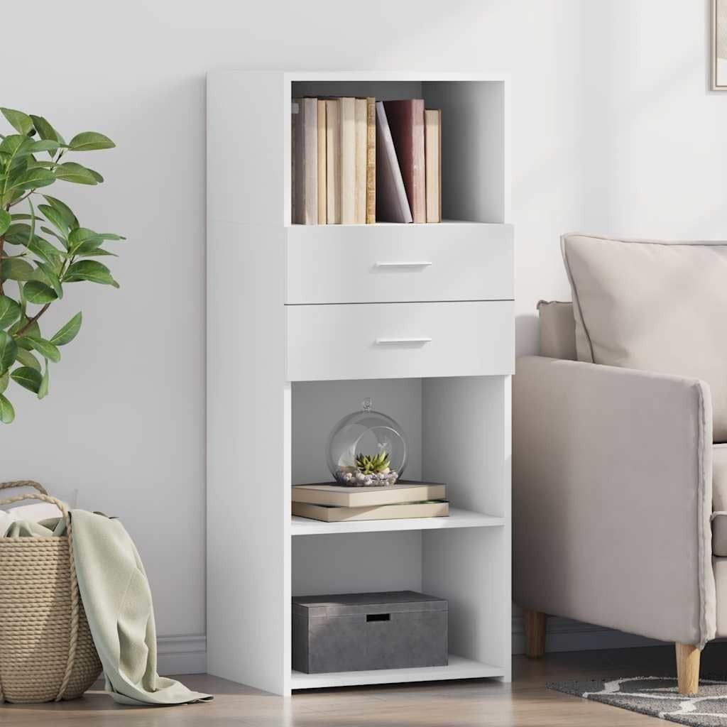 Modern White Storage Cabinet with Shelves & Drawers 50x42.5x124cm