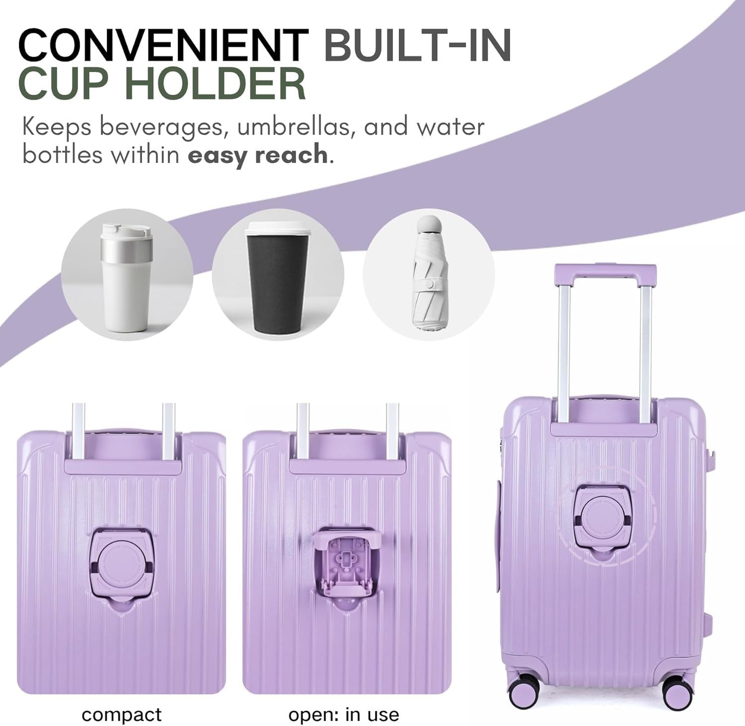 Large Check In Suitcase Hard Shell TSA Lock Spinner Luggage Cup Holder