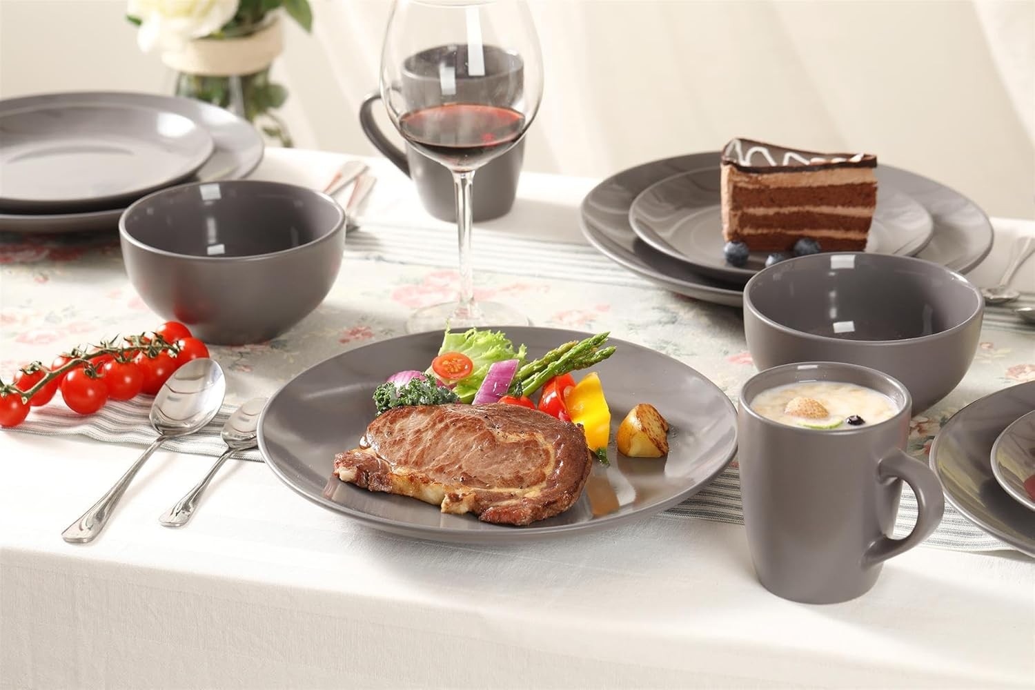 16 Piece Stoneware Dinner Set Plates Bowls Mugs Dishwasher Microwave Safe