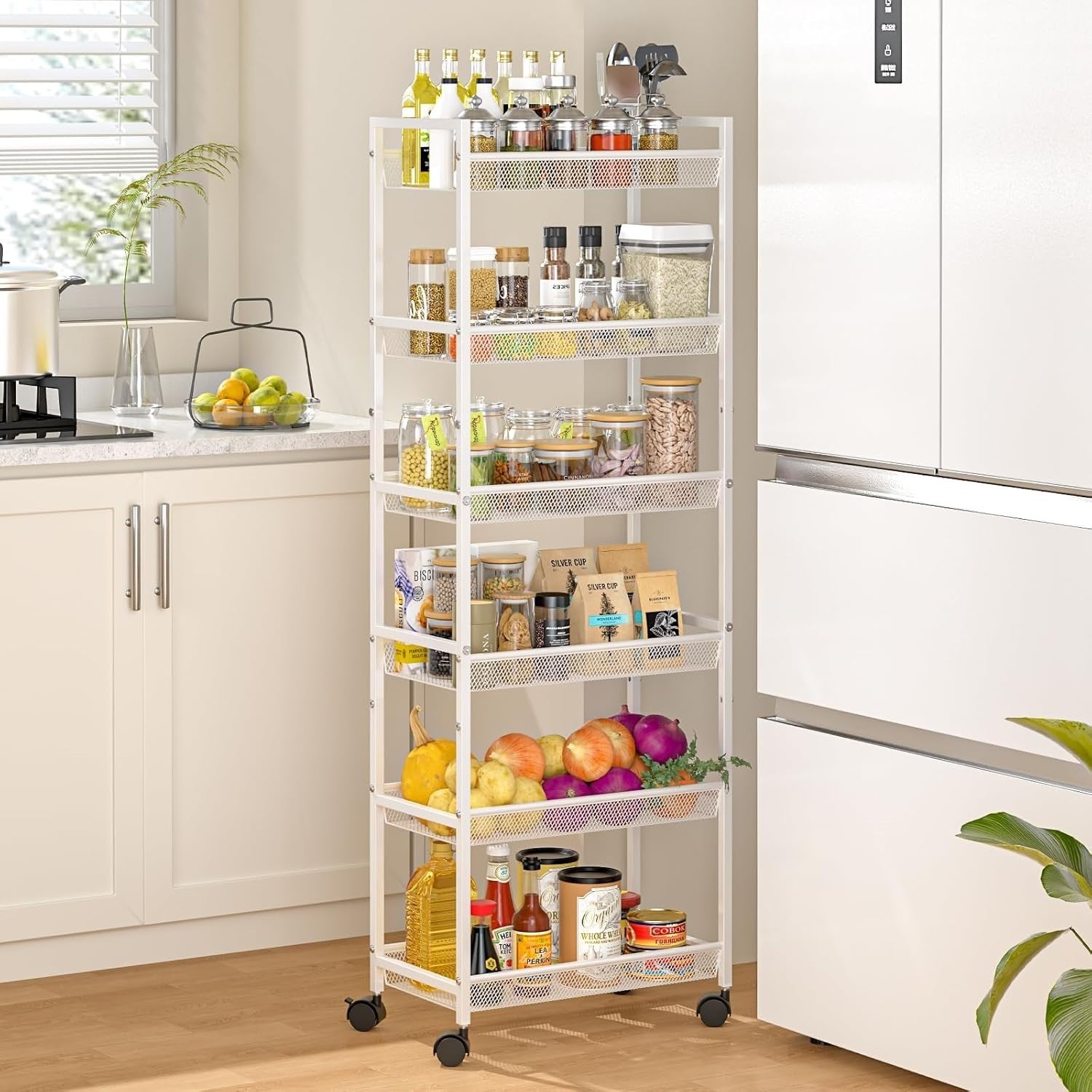 6 Tier Slim Storage Cart Rolling Narrow Shelf Kitchen Bathroom Rack
