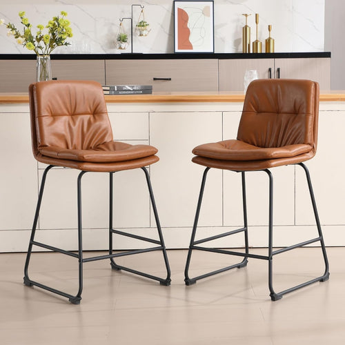 Modern Brown Bar Stools Set of 2 – PU Leather Counter Chairs