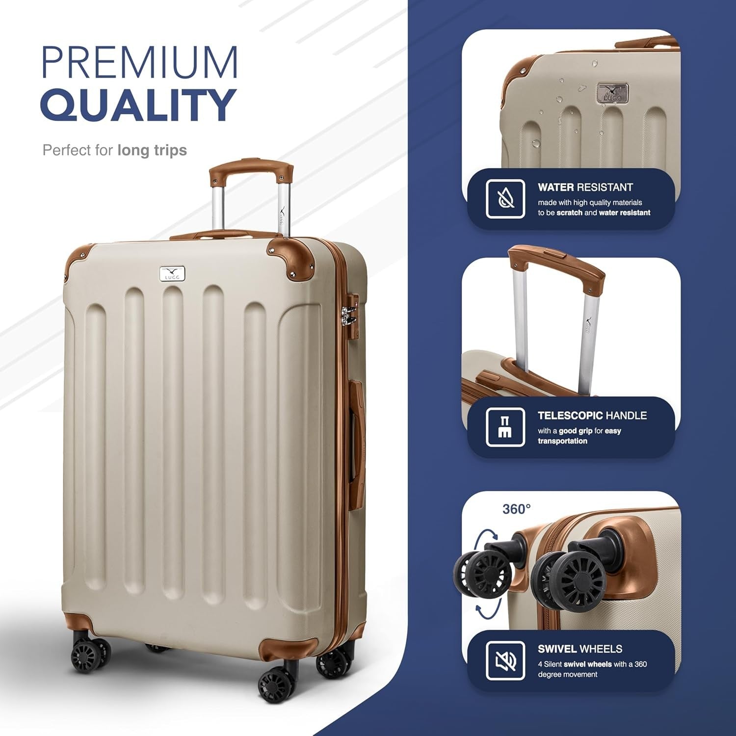 Oversize 28” Checked Spinner Luggage ABS Hard Case TSA Lock Cream Brown
