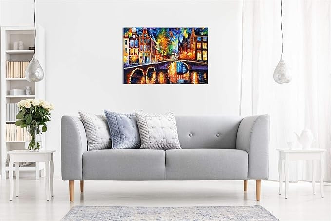 Large Amsterdam Bridge Canvas Wall Art Cityscape Modern Home Decor Print