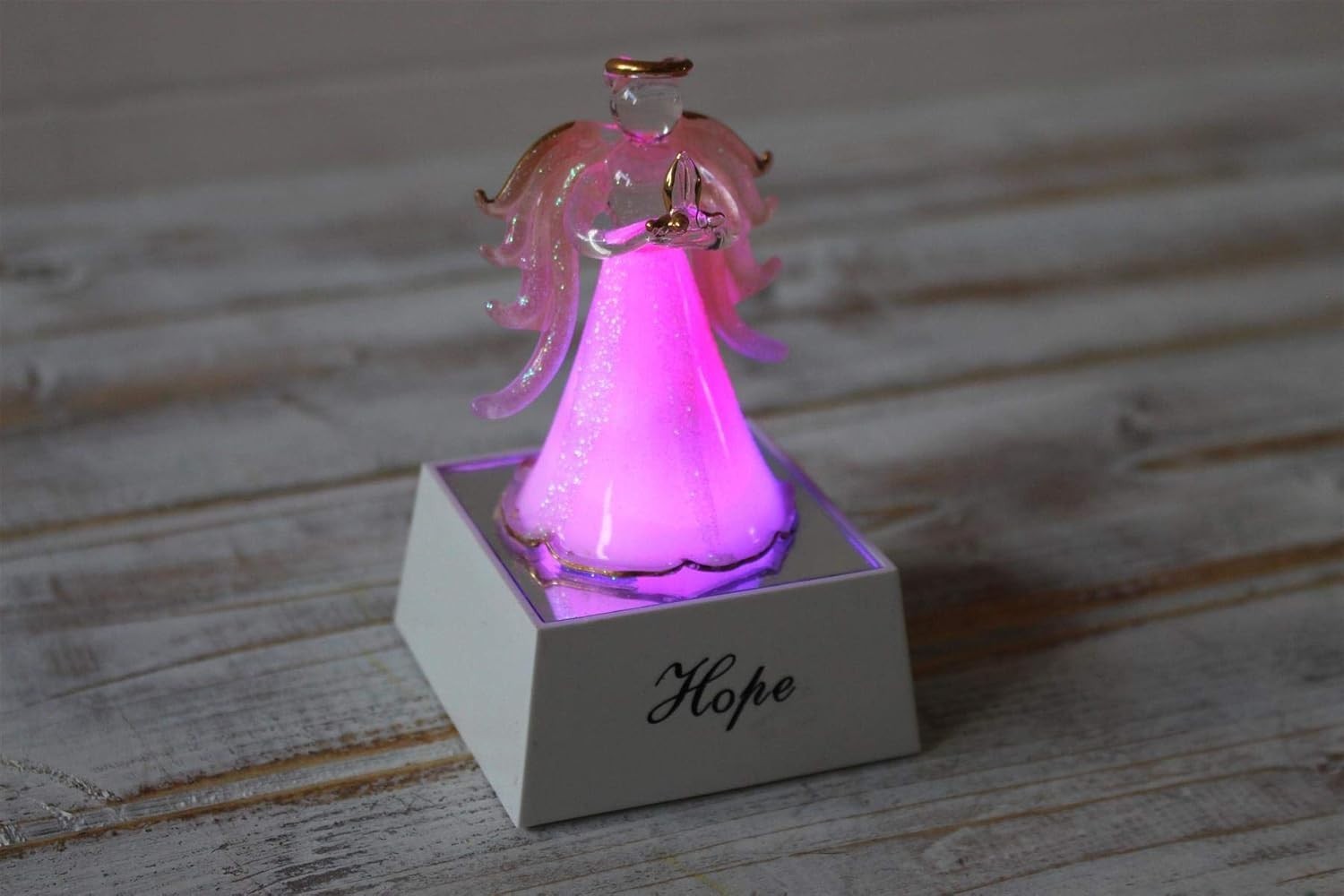 Light Up Crystal Glass Angel Ornament Hope LED Figurine Gift Home Decor