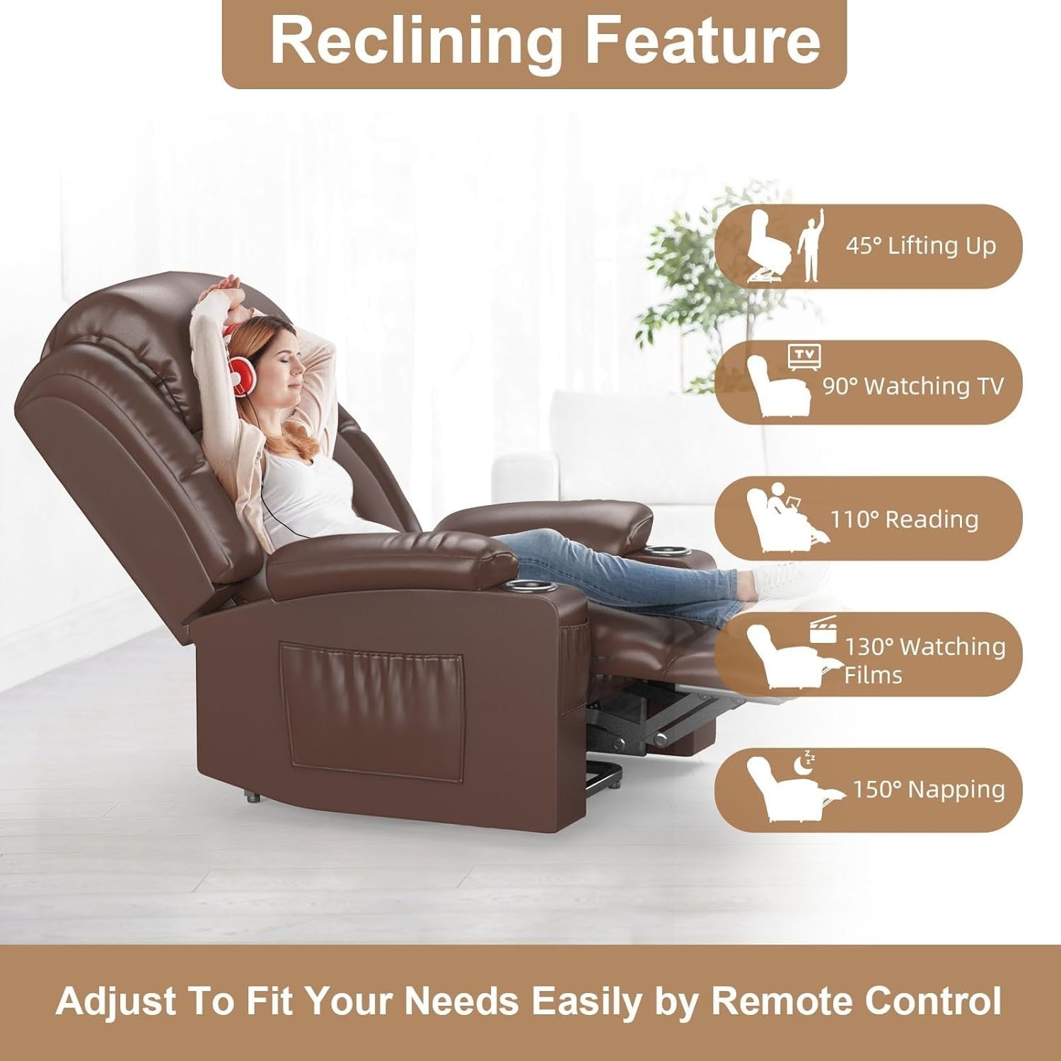 Power Lift Recliner Chair Massage Heat USB Ports Cup Holders Extended Footrest