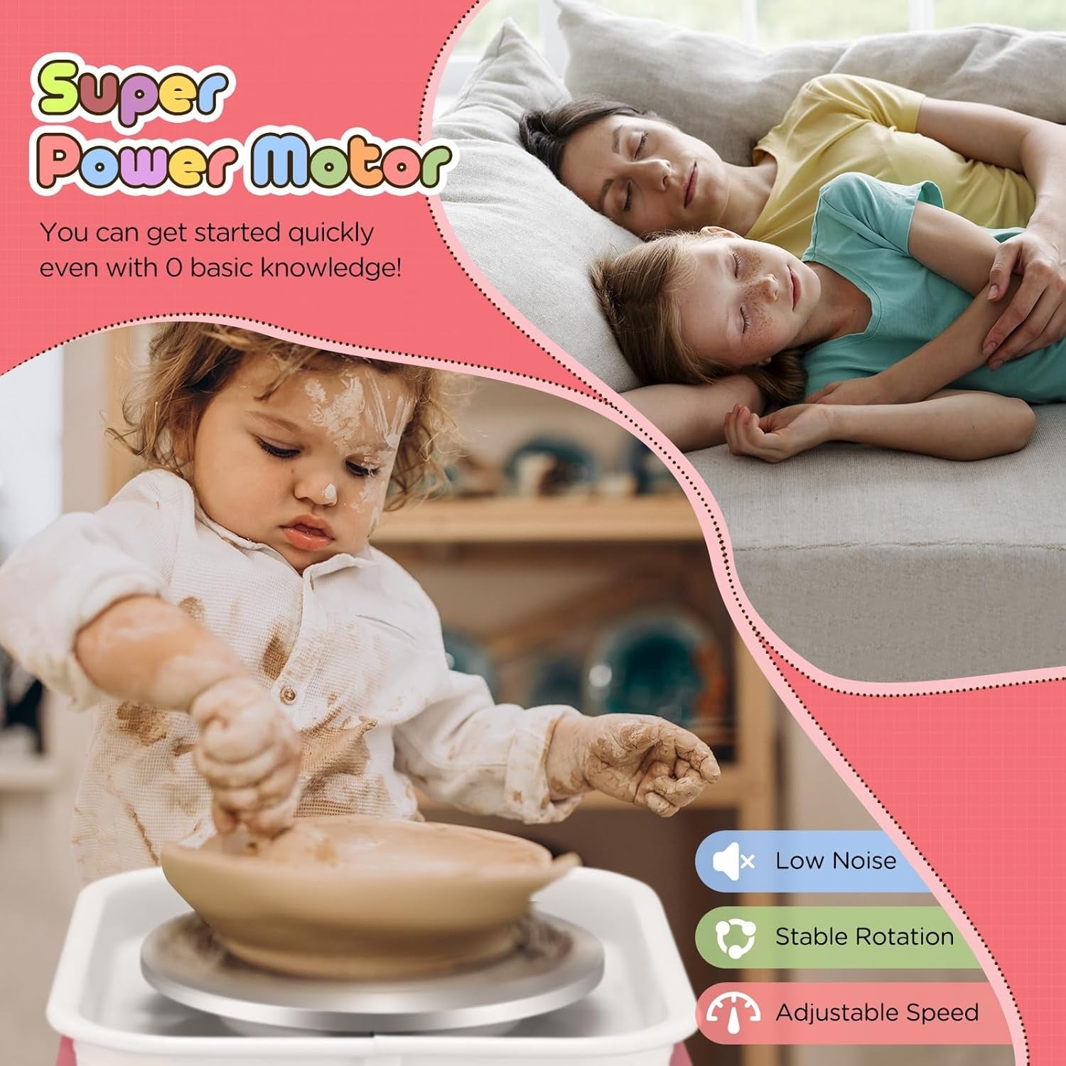Mini Electric Pottery Wheel Adjustable Speed 2000RPM Kids DIY Ceramic Tool