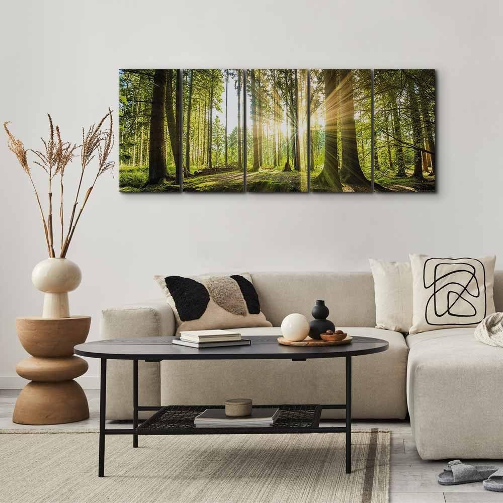 Large Forest Canvas Wall Art 5 Panel Nature Landscape Prints 100x40cm