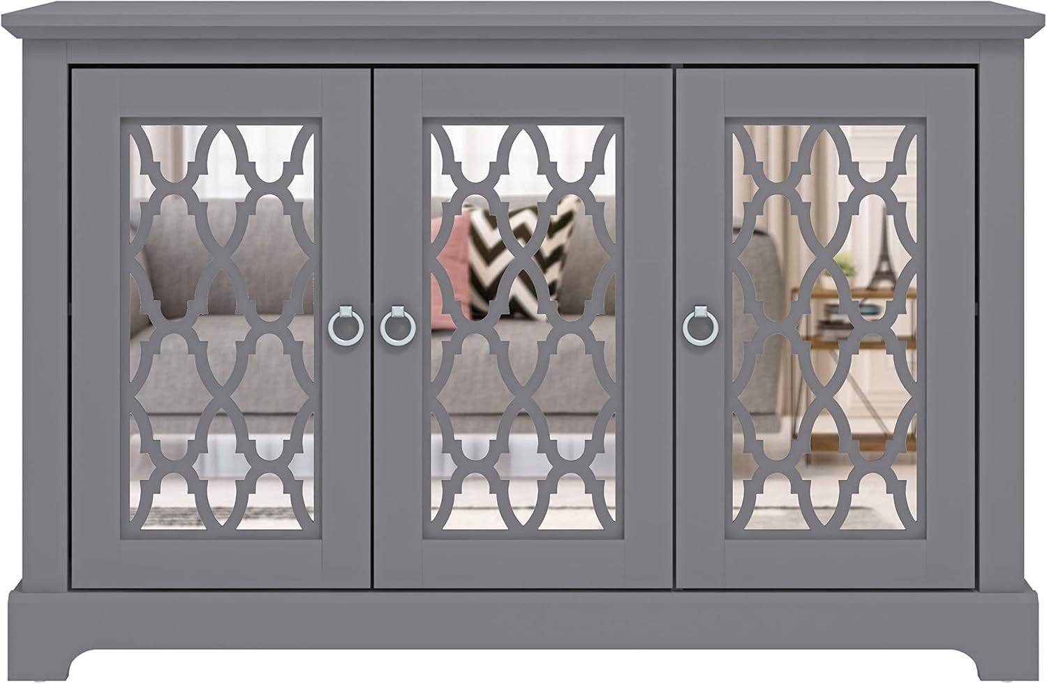 3-Door Cool Grey Sideboard Cabinet Adjustable Shelves Storage Cupboard Modern