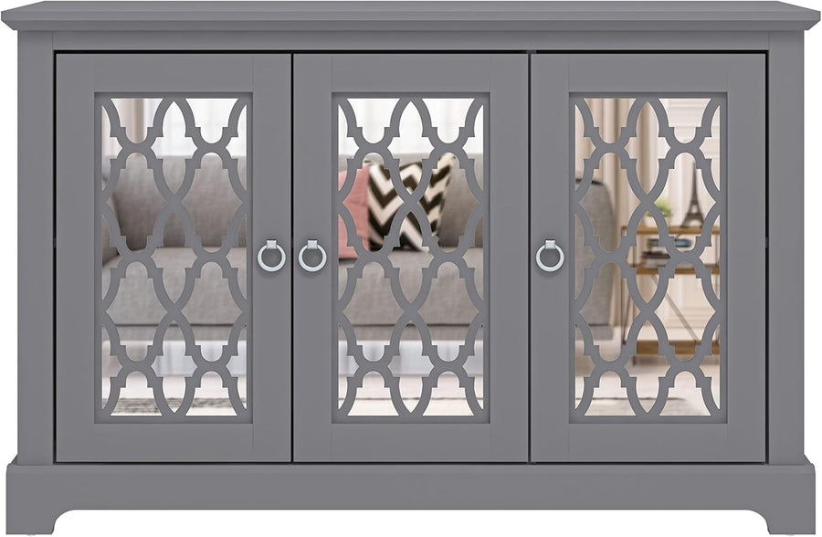 3-Door Cool Grey Sideboard Cabinet Adjustable Shelves Storage Cupboard Modern