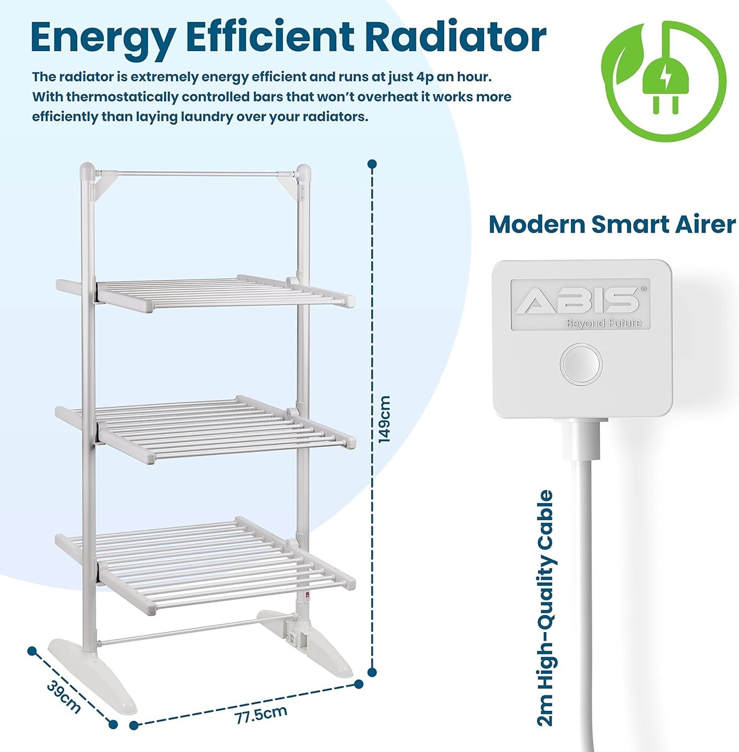 Smart WiFi Heated Clothes Airer 3 Tier Folding Indoor Drying Rack Radiator Wings