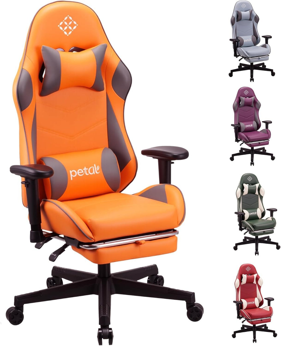 Ergonomic Gaming Chair Recliner w Footrest Lumbar Support Orange