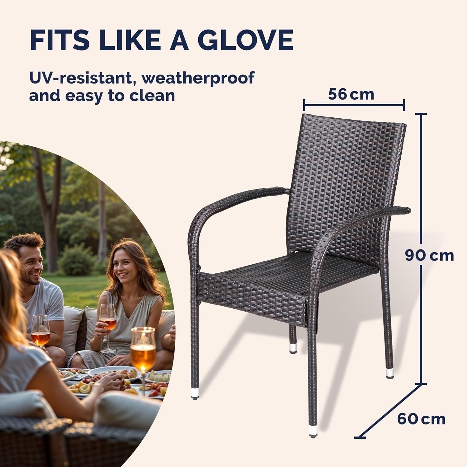 Stackable Rattan Garden Armchairs Set of 4 Weatherproof Patio Seating Brown