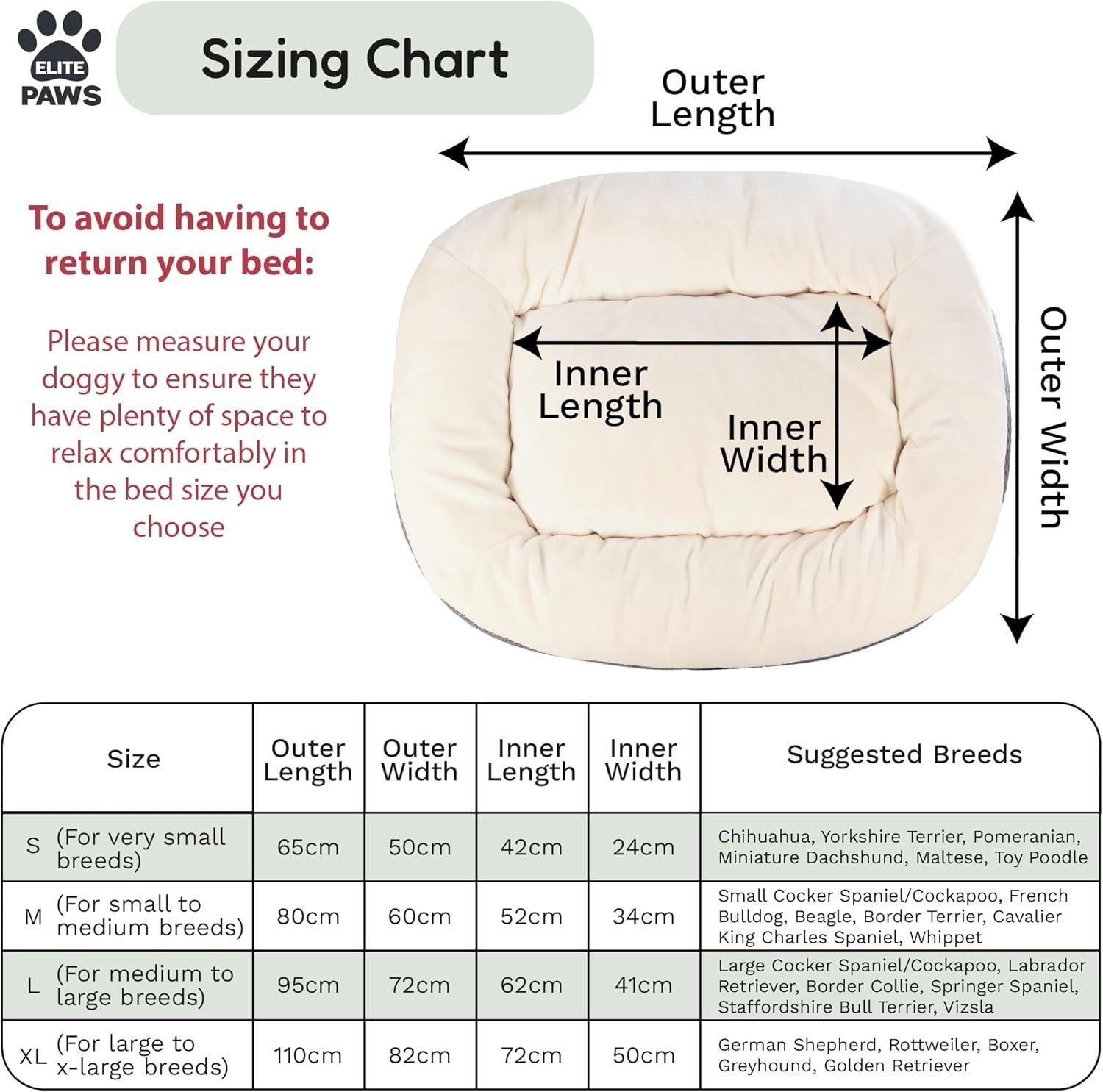 Orthopedic Dog Bed Large 95x72x21cm Dual Foam Washable
