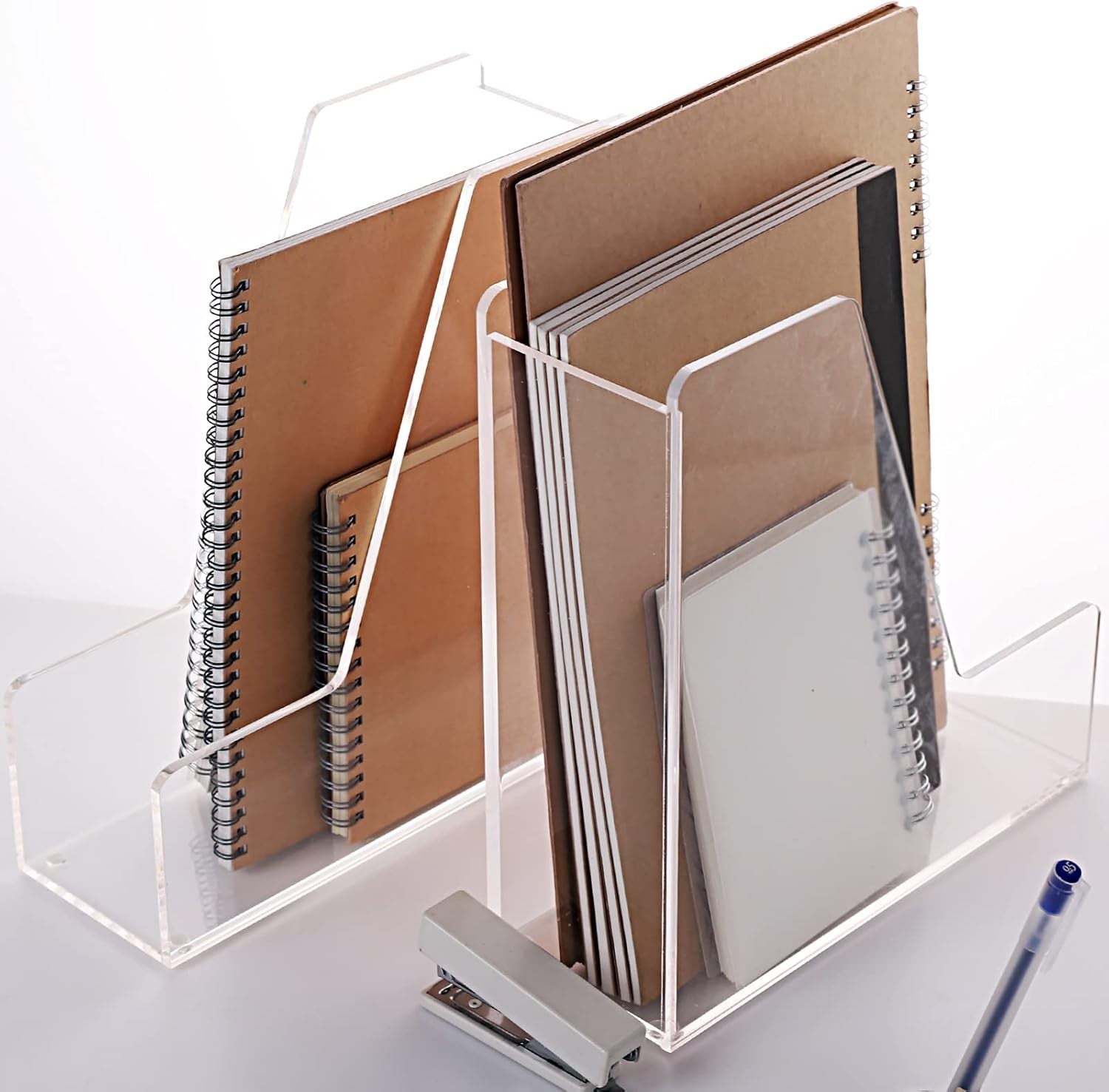 Clear Acrylic Desk File Organizer 2-Pack A4 Magazine Holder
