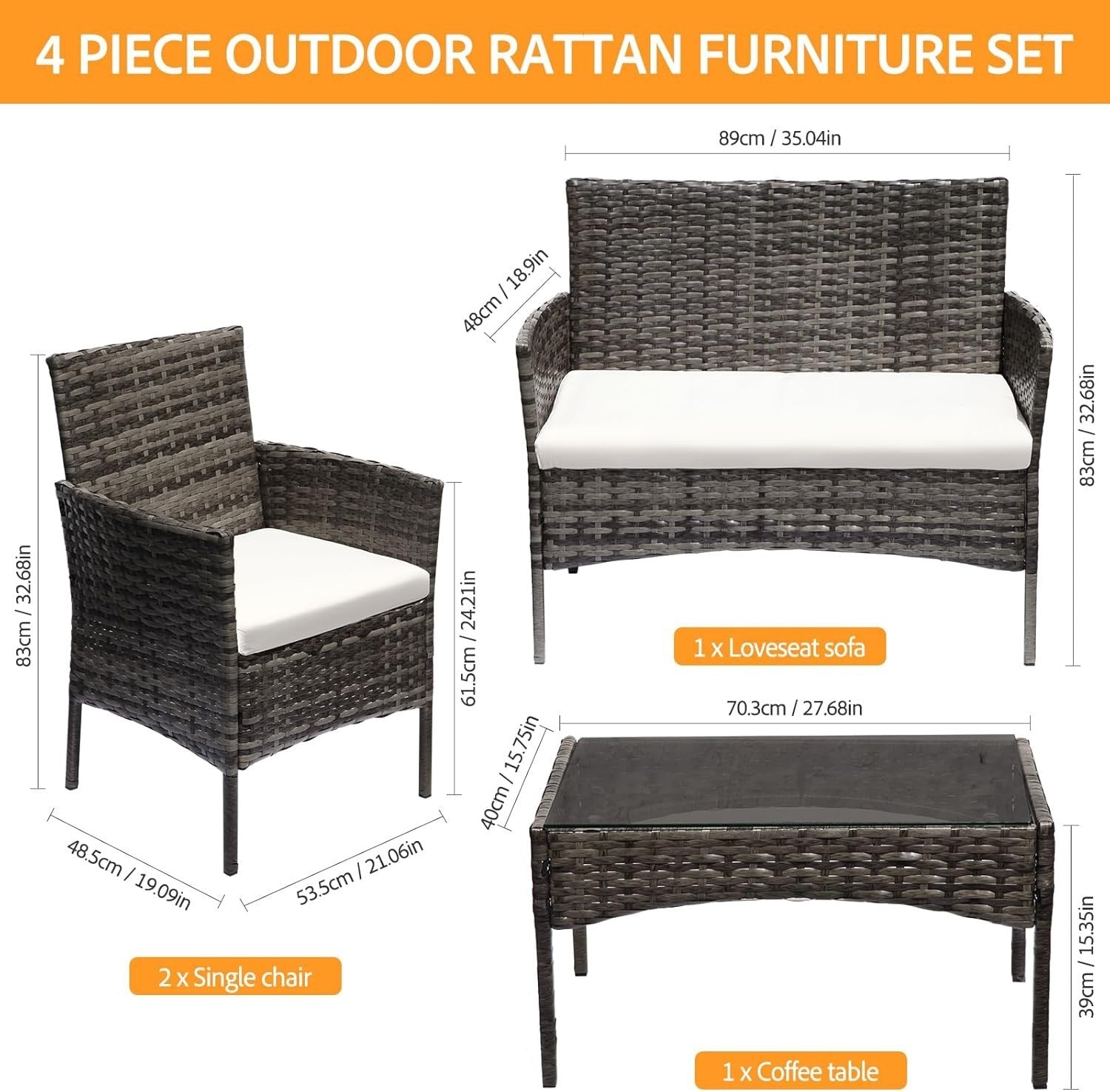 4 Seater Rattan Garden Furniture Set Patio Outdoor Dining Sofa Table Grey