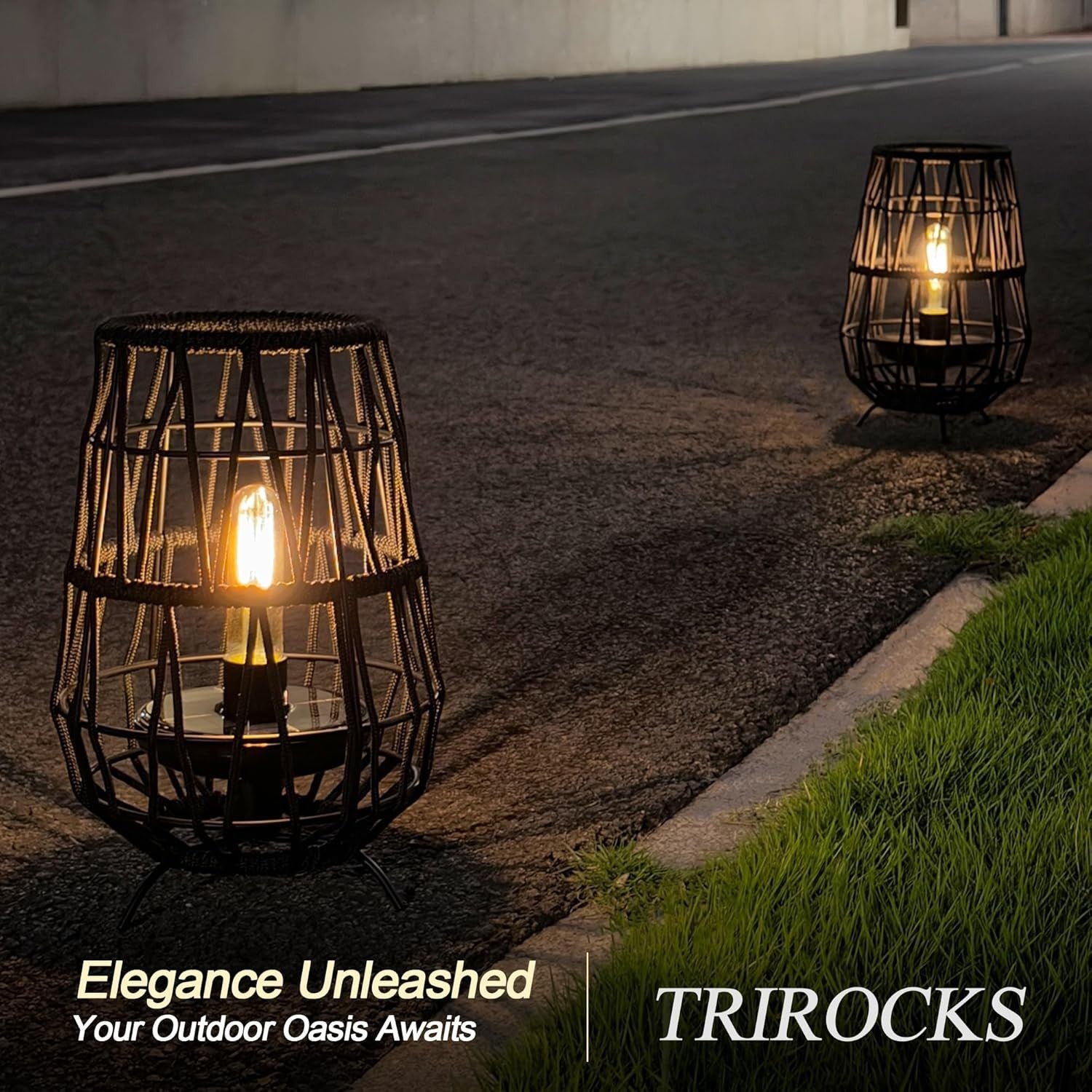 2 Pack Black Solar LED Garden Lanterns Outdoor Waterproof Decor