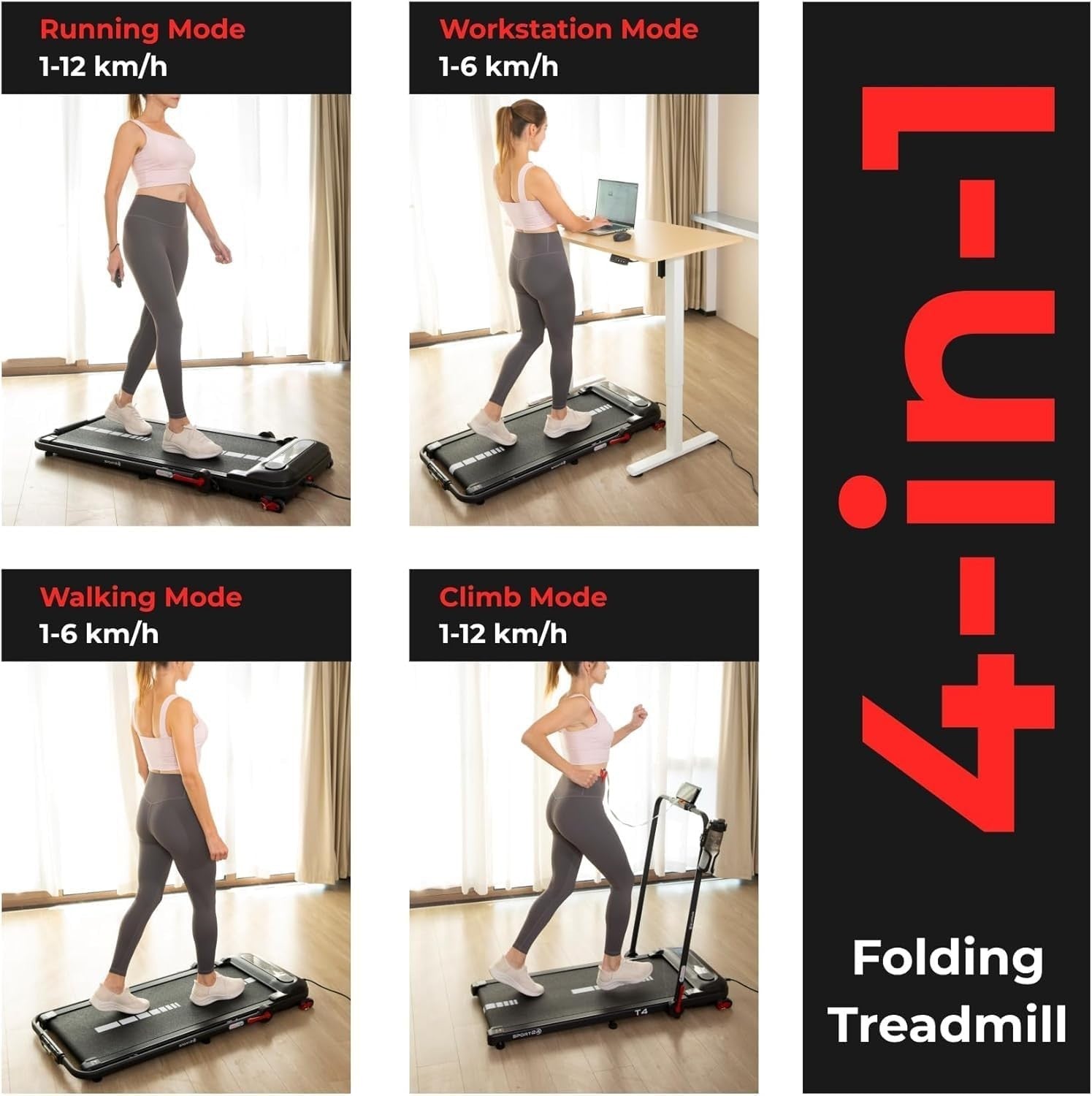 Foldable Under Desk Treadmill 12km/h Quiet Incline Home Walking Running