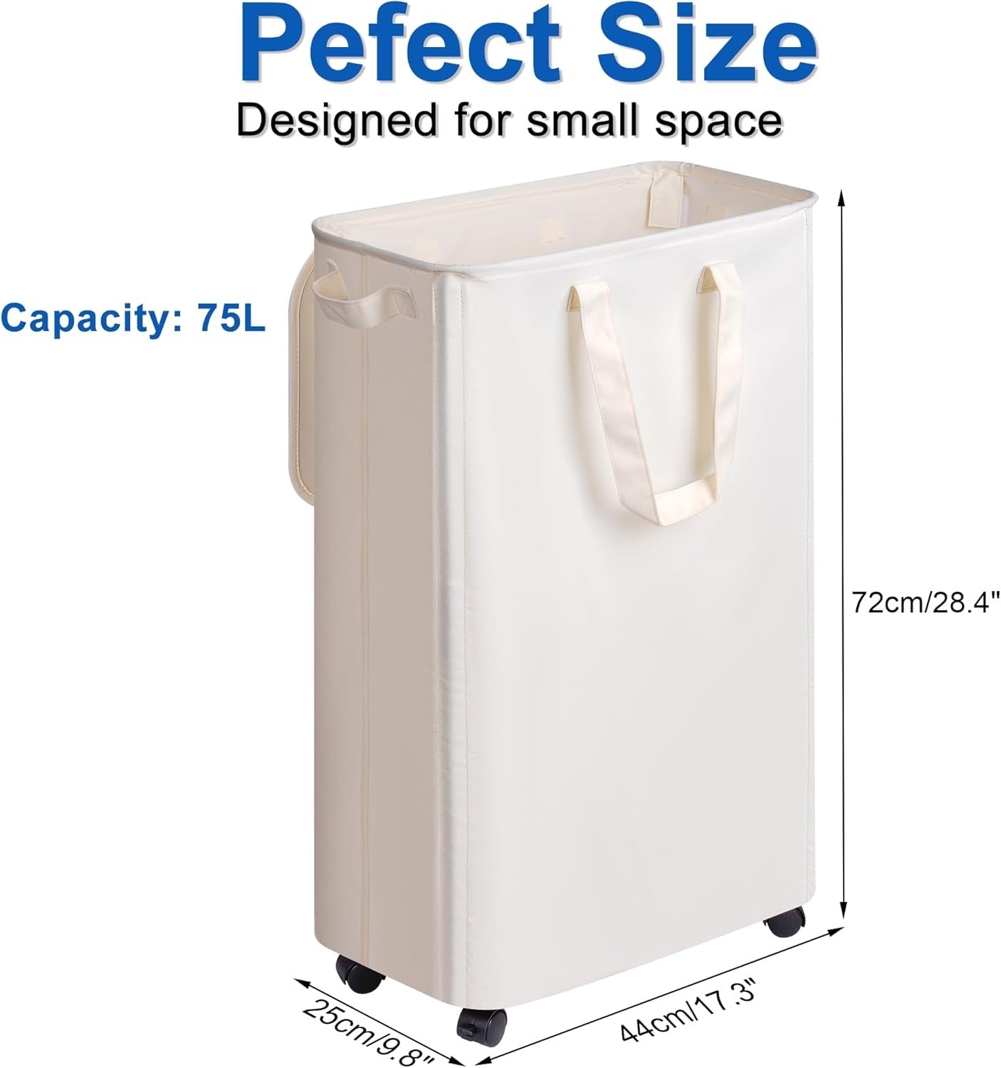 Slim 75L Laundry Hamper with Lid & Wheels – Tall Rolling Clothes Basket for Smal