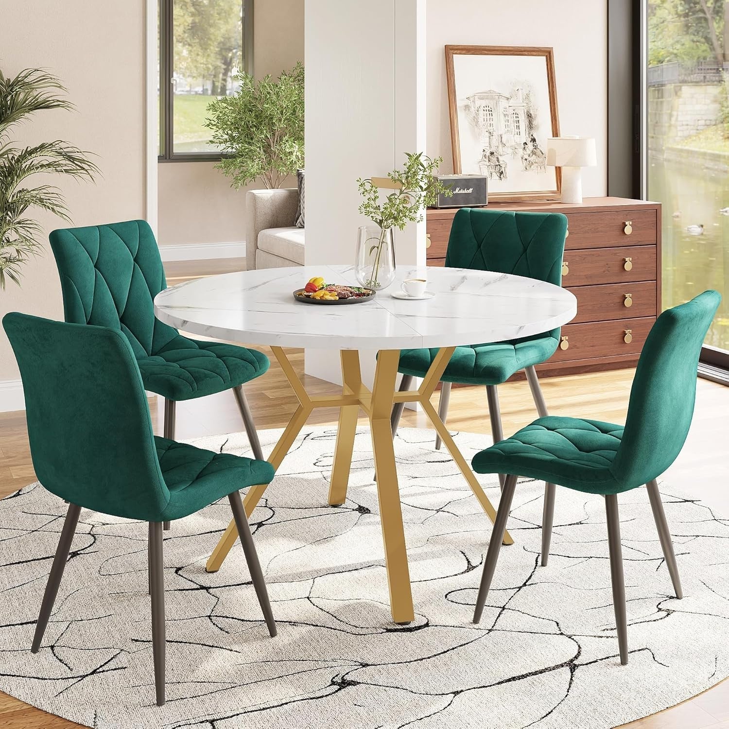 Round White Marble Dining Table Gold Legs Modern Small Kitchen 100cm