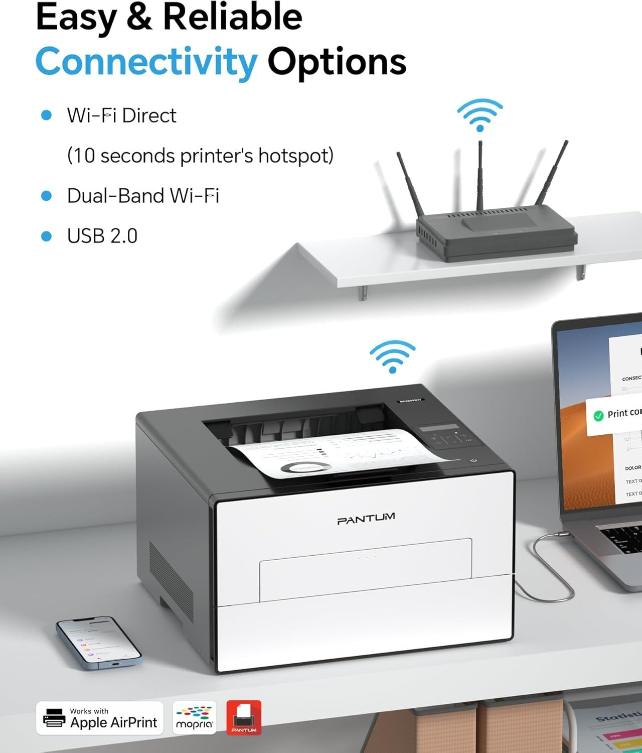Black Mono Laser Printer A4 30ppm Auto Duplex WIFI USB Bluetooth