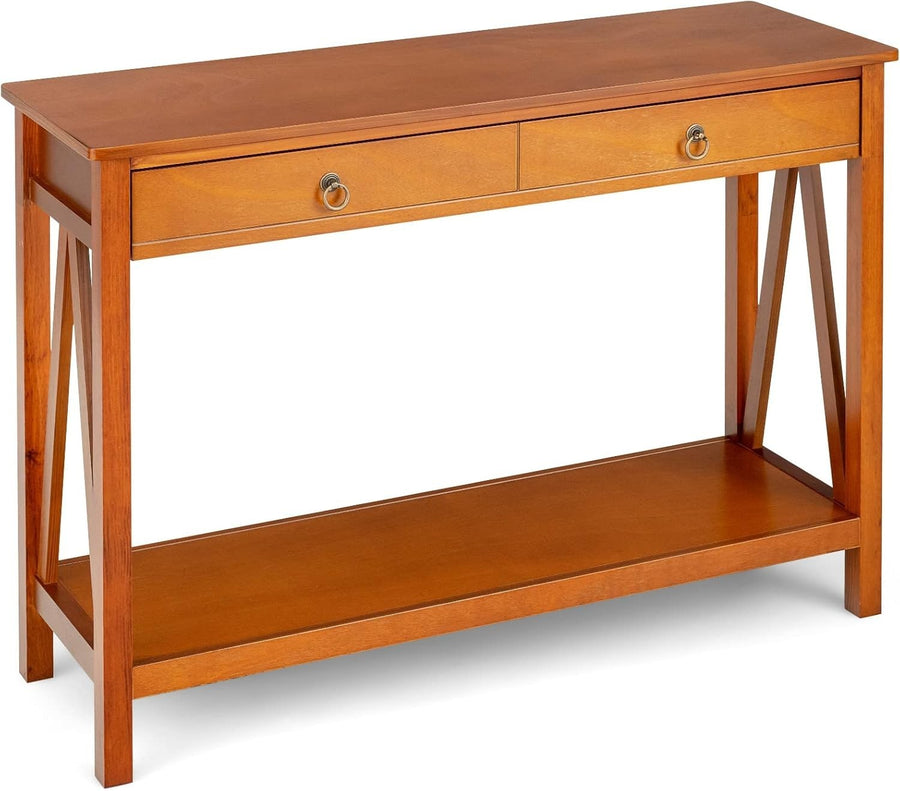 Wood Console Table with Drawer & Shelf, Slim Entryway Accent Table 78cm