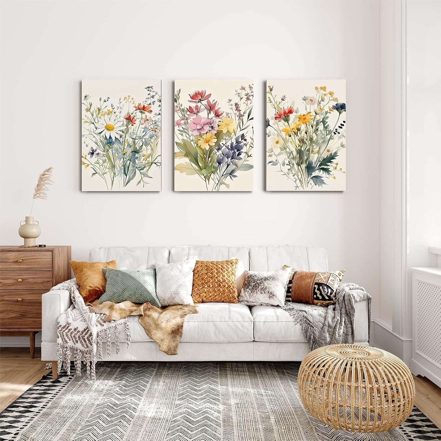 Floral Canvas Wall Art Set of 3 Framed Prints 12x16 Modern Home Decor