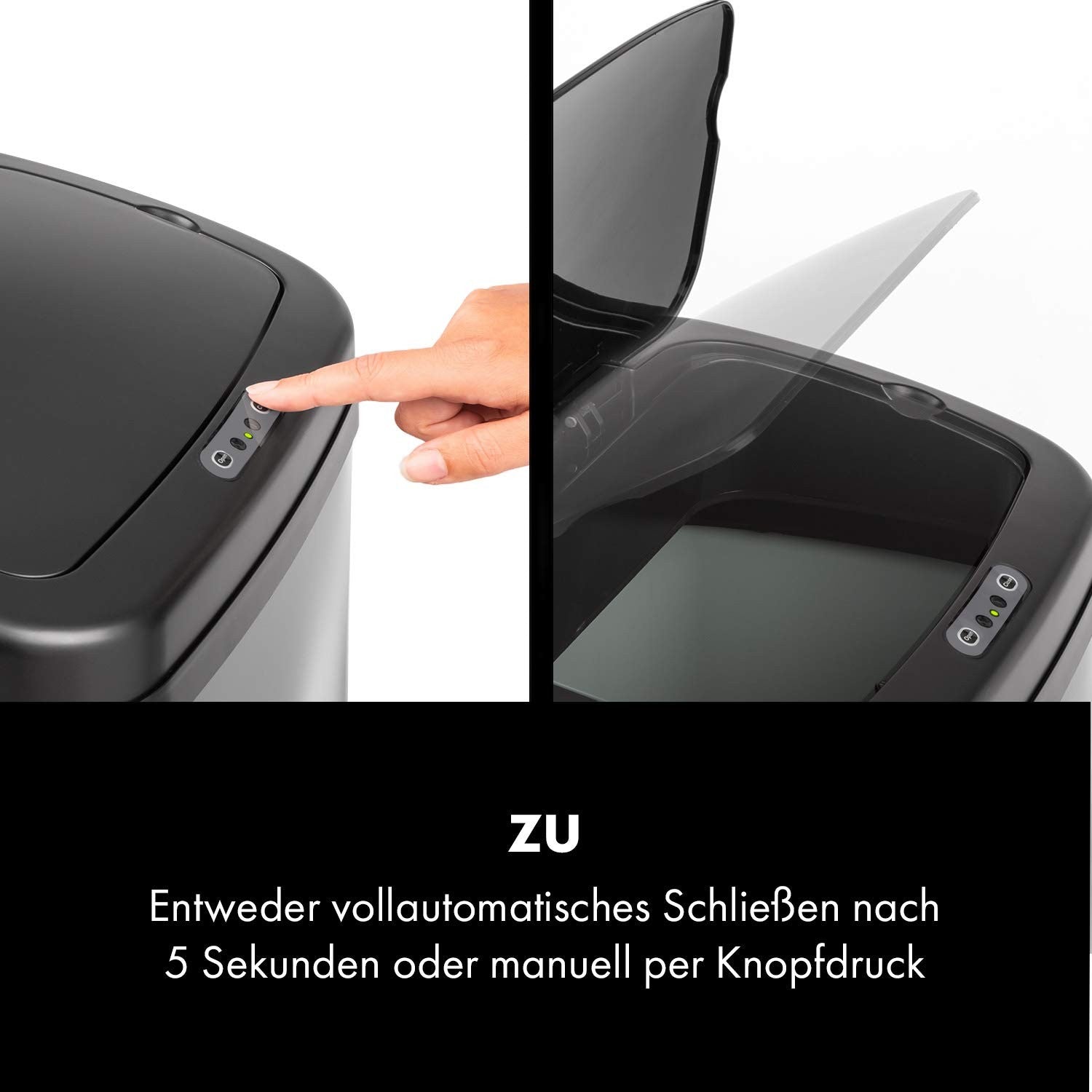 50L Motion Sensor Kitchen Bin Black Touchless Soft Close