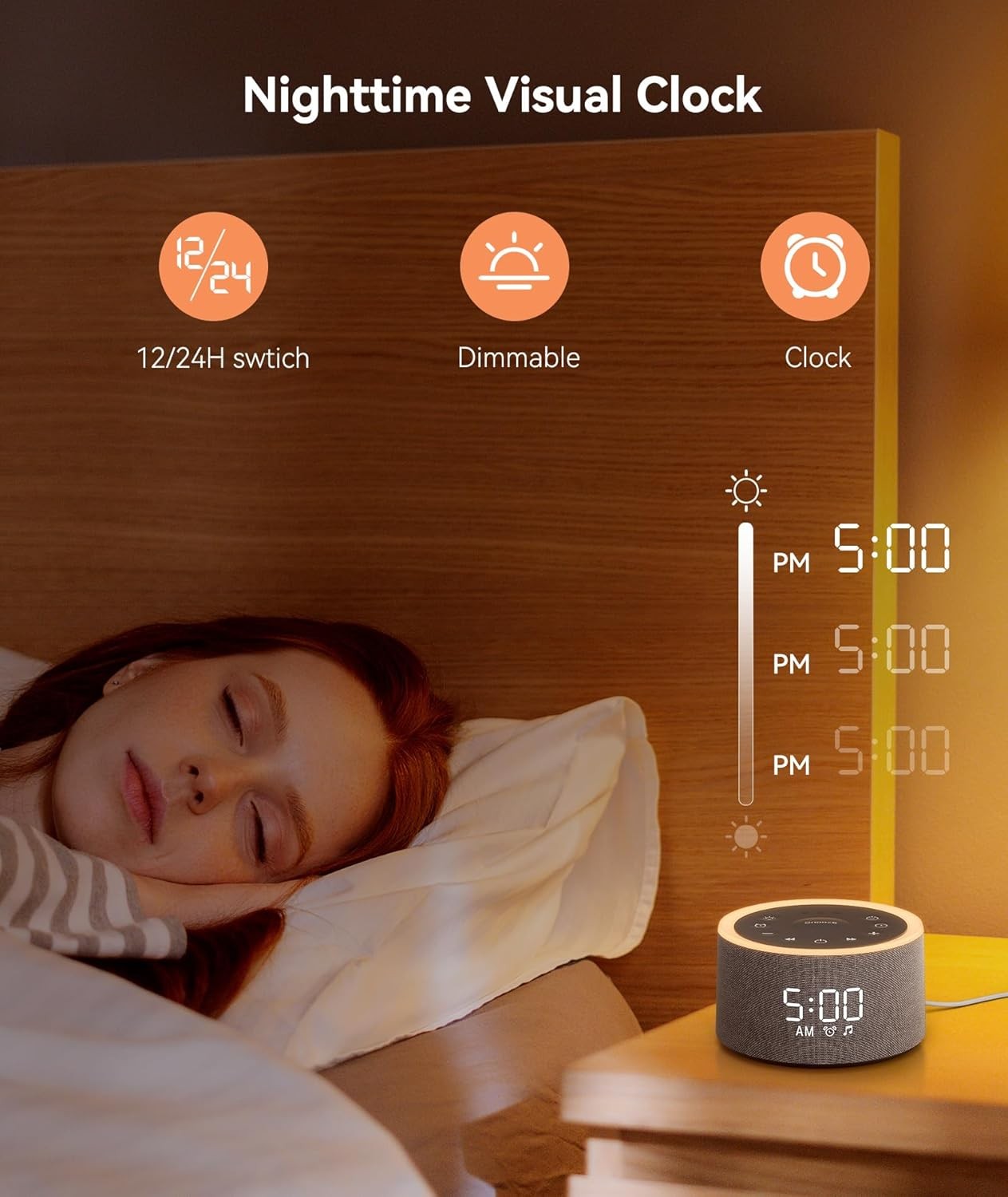 White Noise Machine Alarm Clock Night Light 29 Sounds Dimmable Display