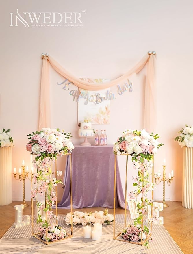 2 Pcs Gold Metal Flower Stands 80cm Tall Wedding Party Display Centerpieces