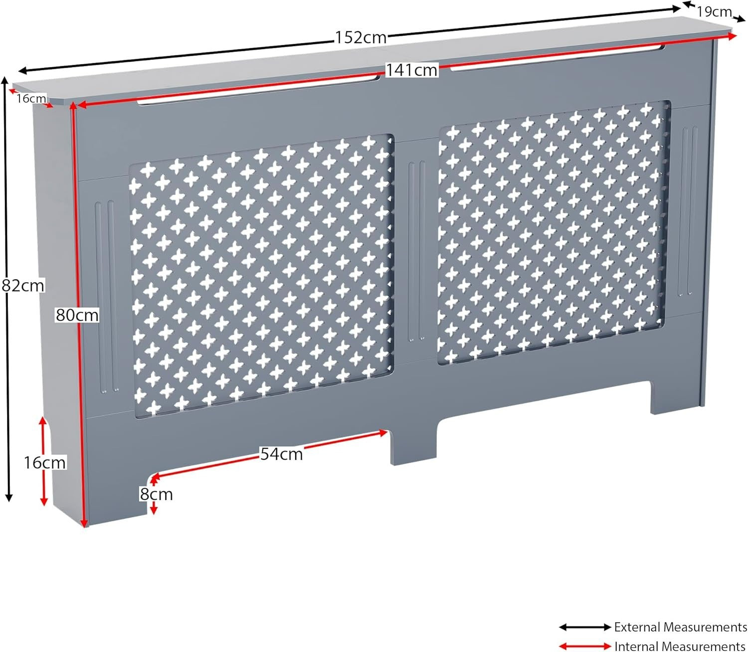 Grey Radiator Cover Large Modern Cross Design MDF Painted Heat Efficient