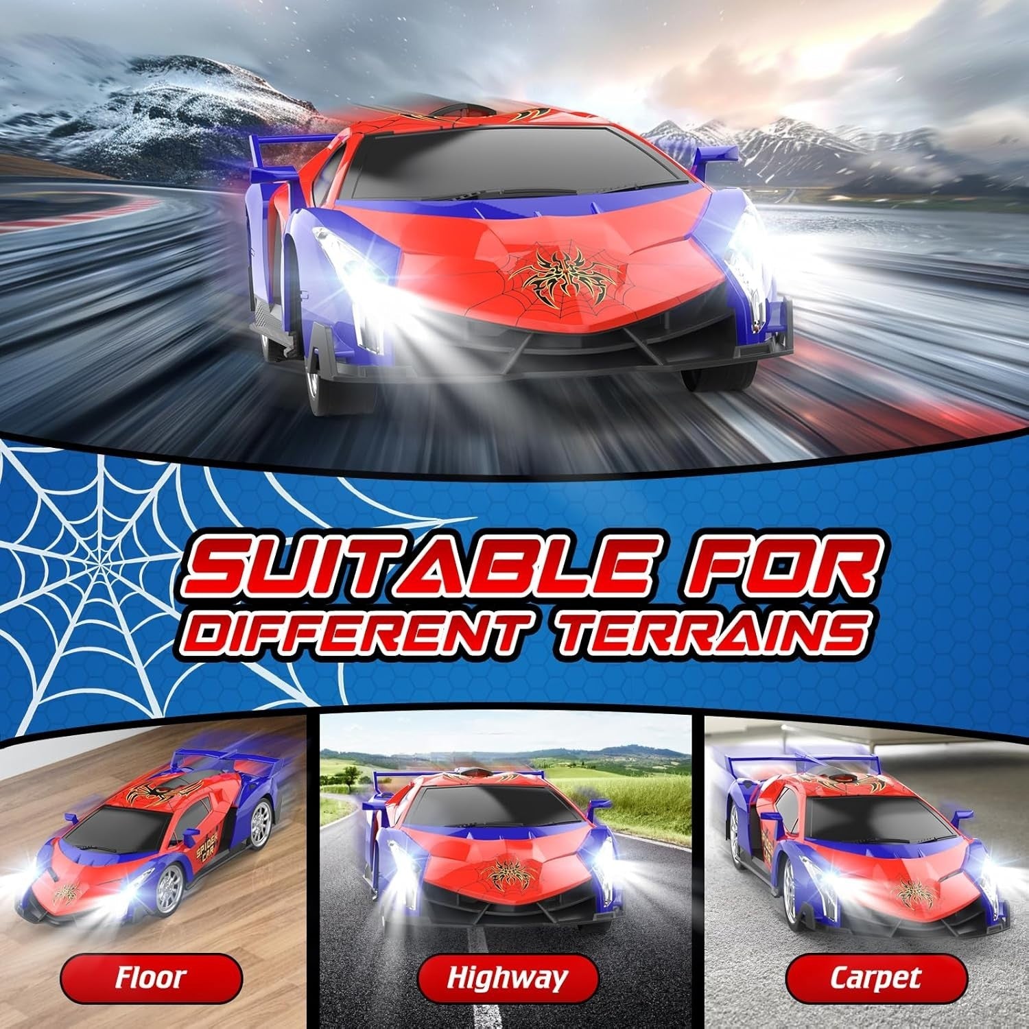 Spider Remote Control Car 1:18 2.4GHz Rechargeable Racing RC Toy Kids 3+