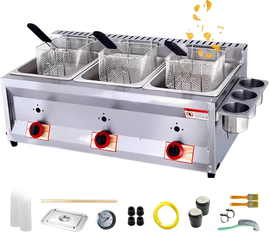 Commercial LPG Gas Deep Fryer Dual 10L Tanks Countertop Stainless