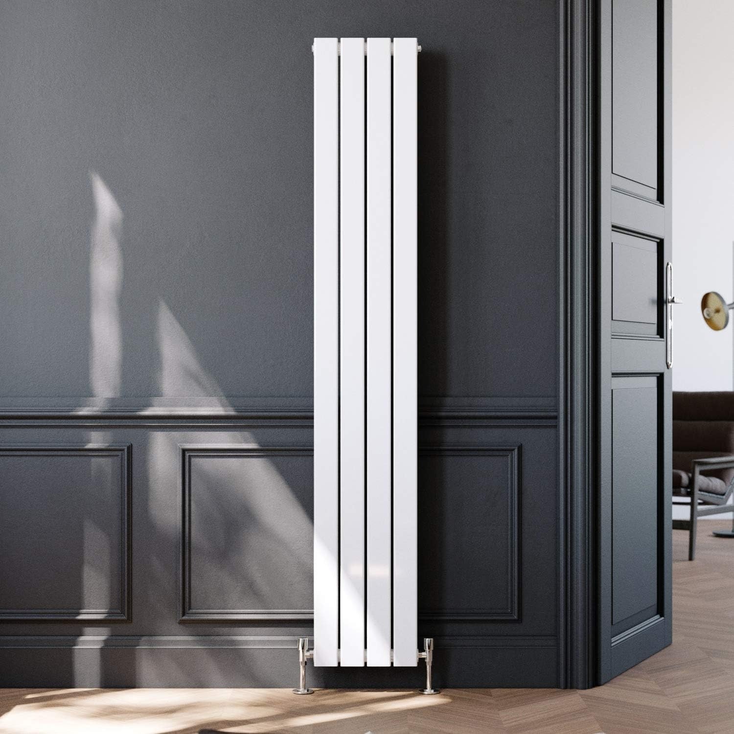 White Vertical Designer Radiator 1800x300mm Double Panel Central Heating