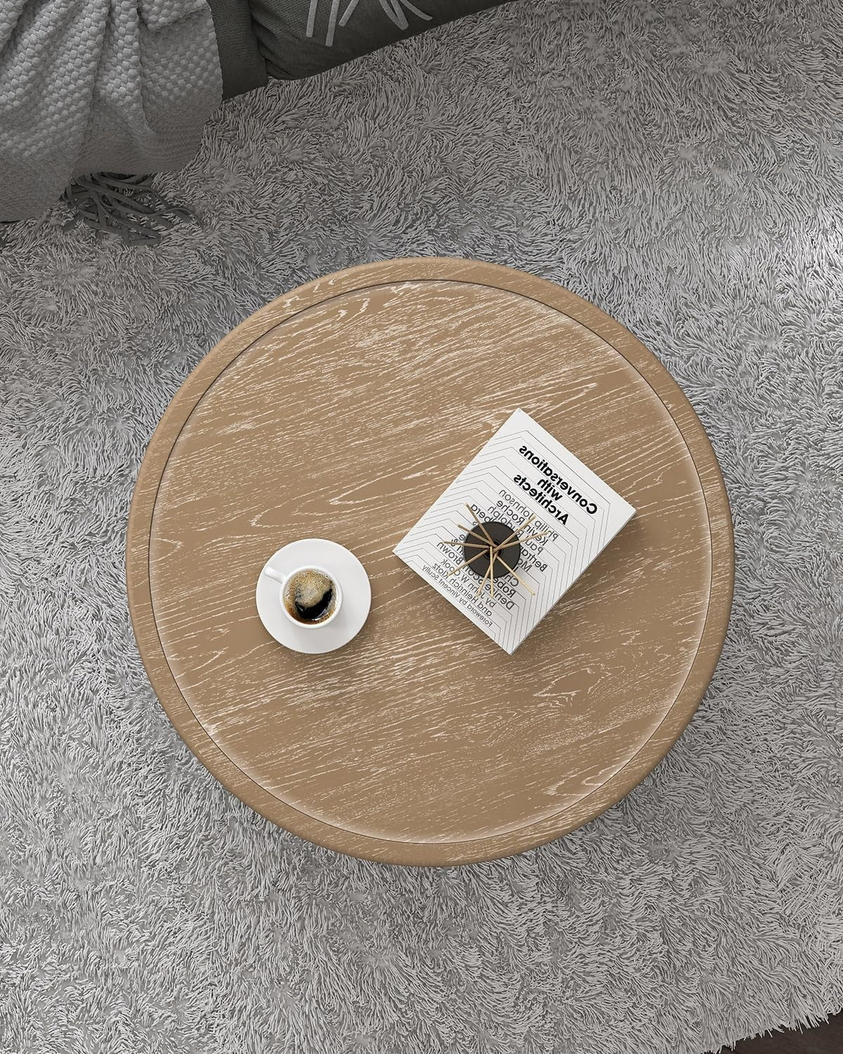 Round Farmhouse Coffee Table with Storage Shelf 76x76x41cm Rustic Charm