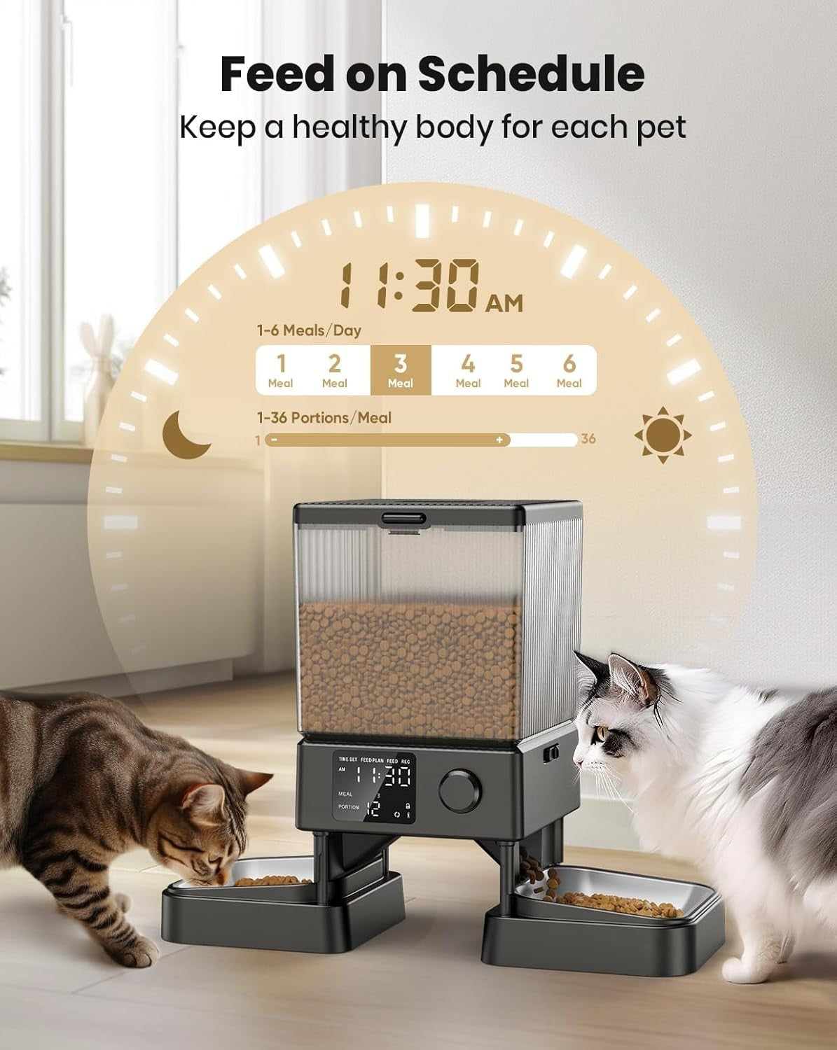 Automatic Cat Feeder 2 Cats 5L Dual Bowl Timer Food Dispenser Voice Record